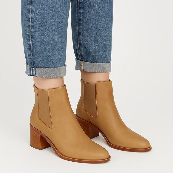 Nisolo Ana Chelsea Boots Tan Distressed Leather Size 11 Block Heel Ankle Boots - Picture 11 of 11